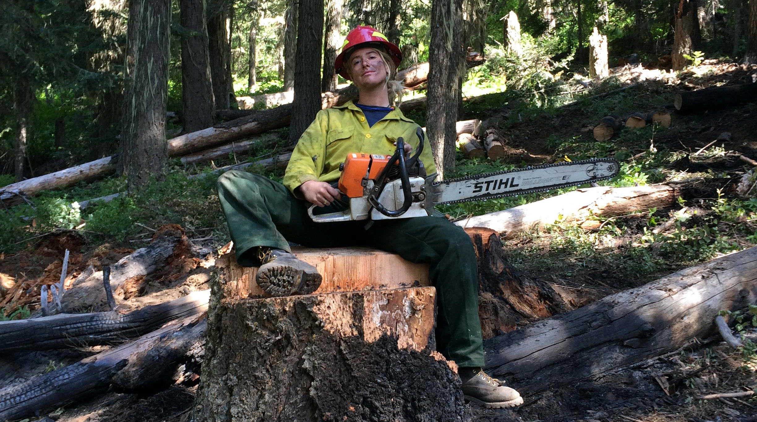 Megan with giant saw